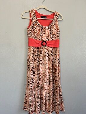 Perceptions Coral Print Sleeveless Belted Maxi Dress